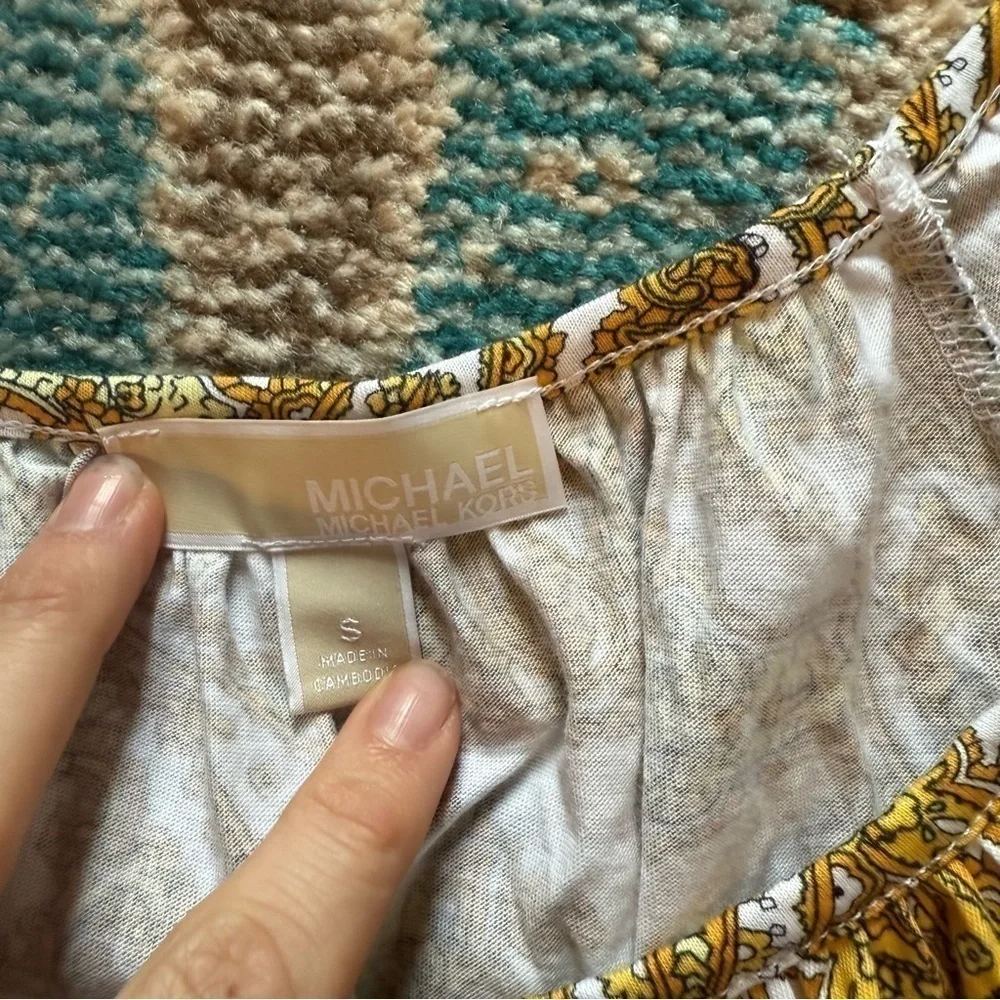 Michael Kors Gold Paisley Blouse off the shoulder Size Small